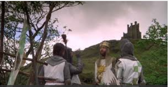 King Arthur and his knights outside Camelot